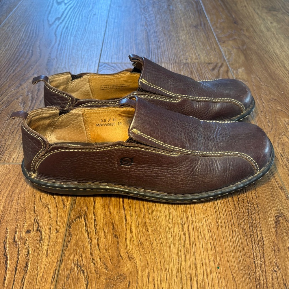Born Mens Brown Leather Slip On Loafers Shoes Size 9.5